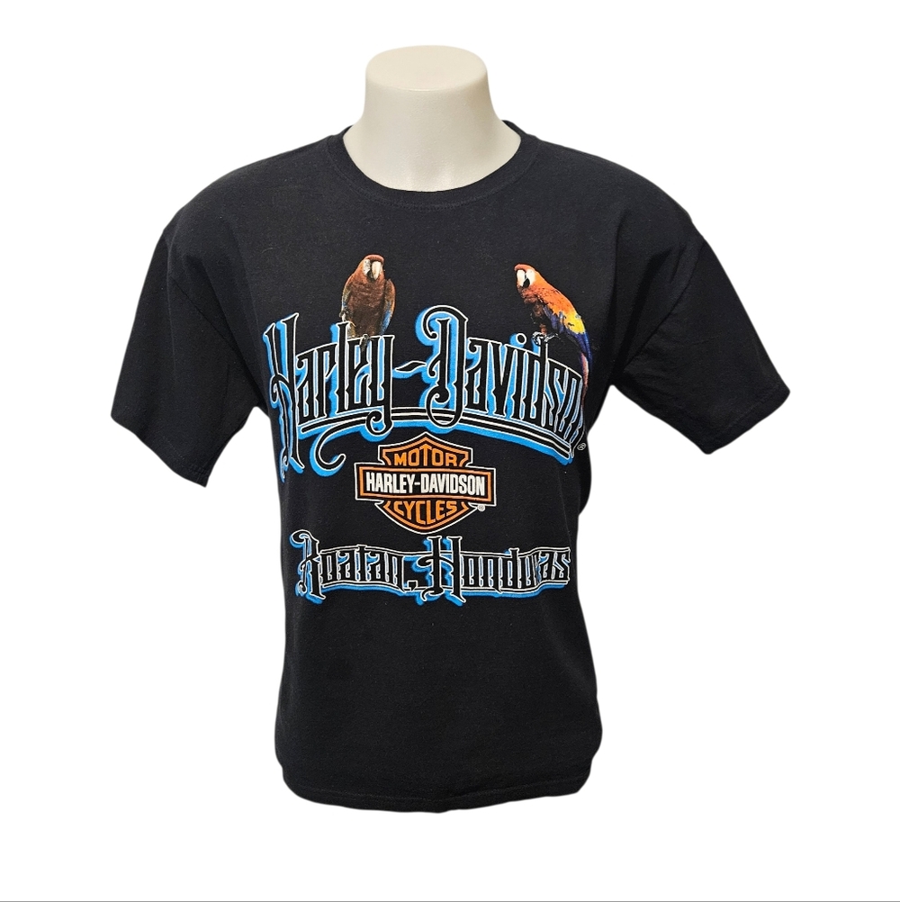 Harley Davidson Roatan Honduras Macau T Shirt Mens Medium Black 100% Cotton